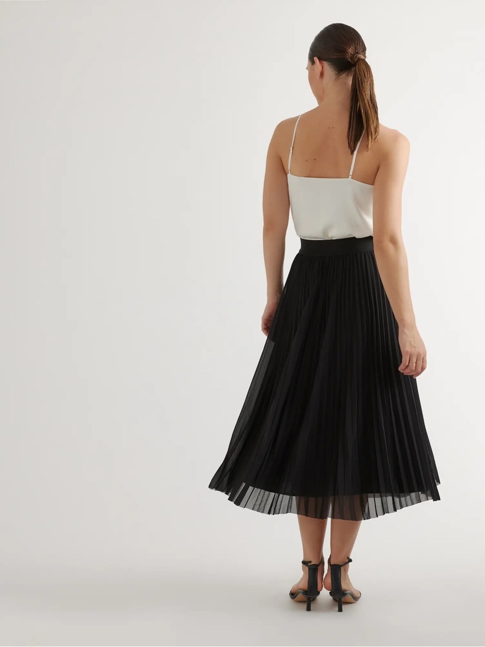 Quince Chiffon Pleated Midi Skirt | Black | Size S - Picture 5 of 8